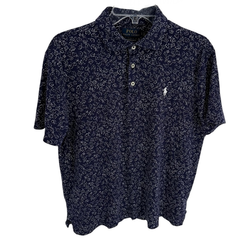 Polo Ralph Lauren Polo Shirt Size L Purple Custom Slim Fit Floral Short Sleeve